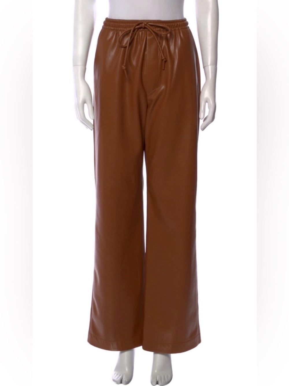 Nanushka Brown Faux Leather Drawstring Wide-Leg Pants